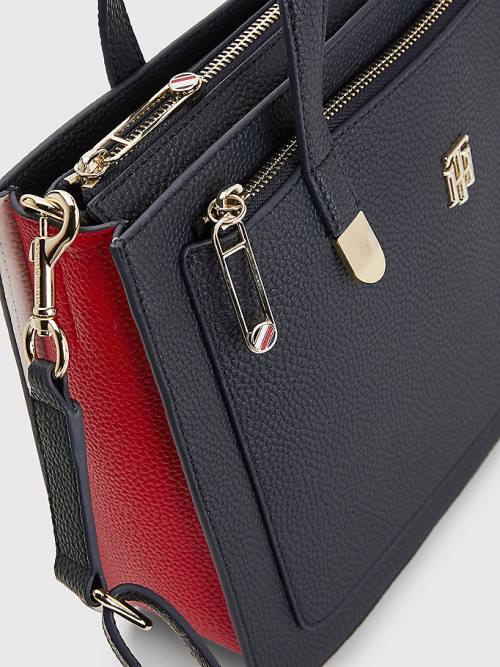 Tommy Hilfiger Pebble Grain Signature Satchel Ženske Torbice Modra | TH695ODR