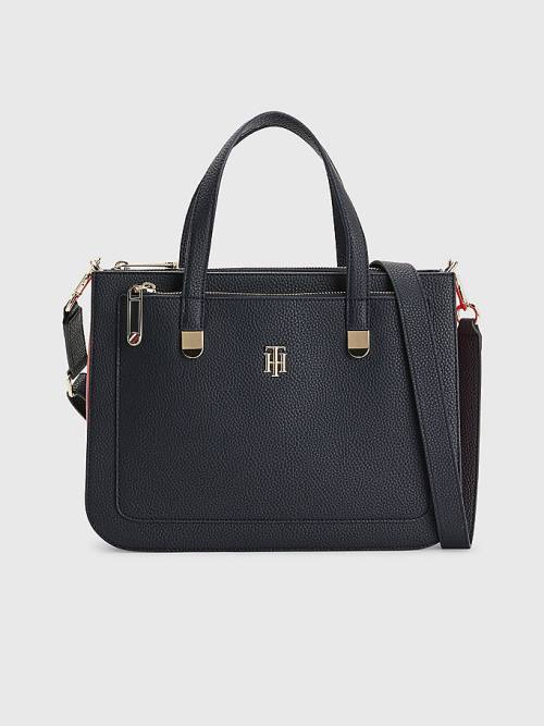 Tommy Hilfiger Pebble Grain Signature Satchel Ženske Torbice Modra | TH695ODR