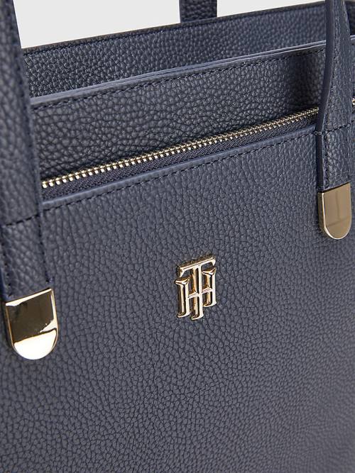 Tommy Hilfiger Pebble Grain Signature Tote Ženske Torbice Modra | TH091MYN