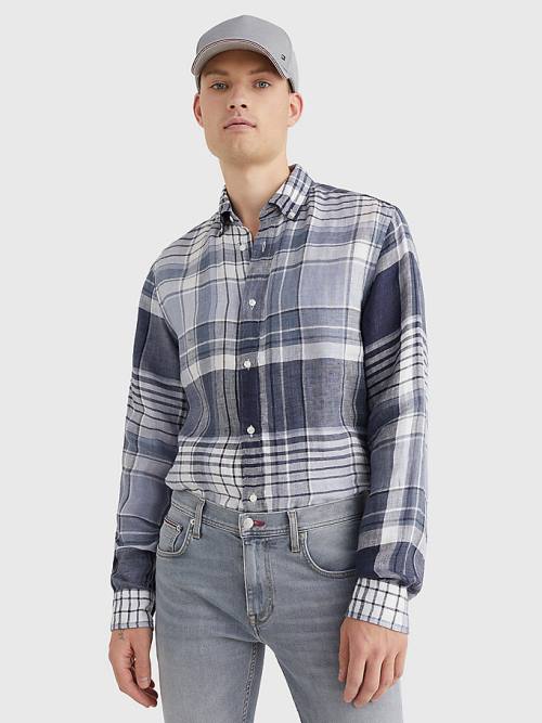 Tommy Hilfiger Pigment Dyed Check Linen Moški Srajce Modra | TH025CBV