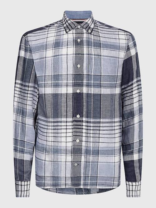 Tommy Hilfiger Pigment Dyed Check Linen Moški Srajce Modra | TH025CBV