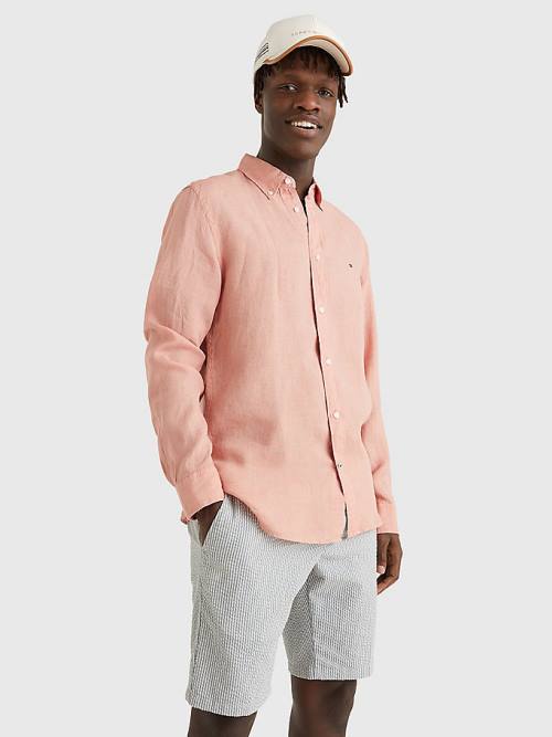 Tommy Hilfiger Pigment Dyed Regular Fit Linen Moški Srajce Oranžna | TH215WAB