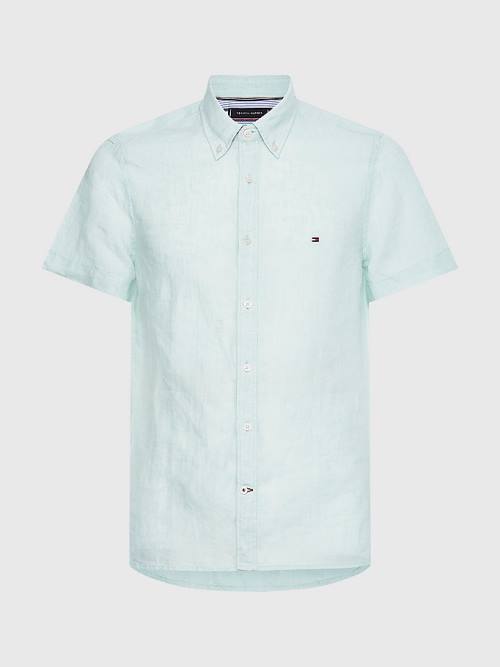 Tommy Hilfiger Pigment-Dyed Short Sleeve Linen Moški Srajce Zelena | TH041HVE