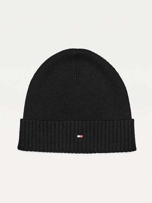 Tommy Hilfiger Pima Cotton Cashmere Cuffed Beanie Moški Kapa Črna | TH096ZEK