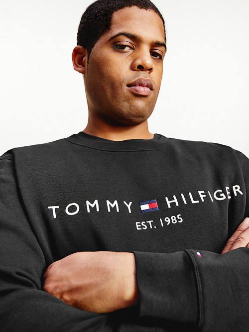 Tommy Hilfiger Plus Crew Neck Logo Moški Pulover Črna | TH691MIW