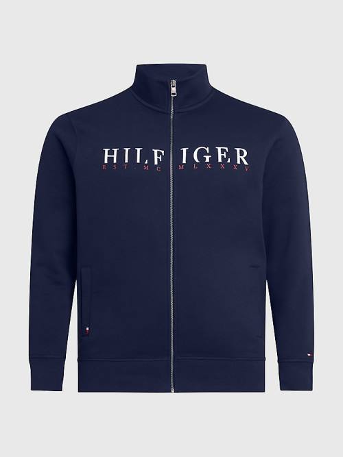 Tommy Hilfiger Plus Flex Fleece Logo Zip-Thru Moški Pulover Modra | TH493AYN