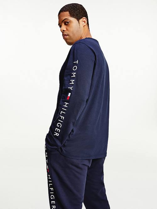 Tommy Hilfiger Plus Organic Jersey Logo Long Sleeve Moški Majice Modra | TH650MQI