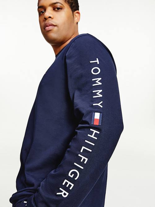 Tommy Hilfiger Plus Organic Jersey Logo Long Sleeve Moški Majice Modra | TH650MQI