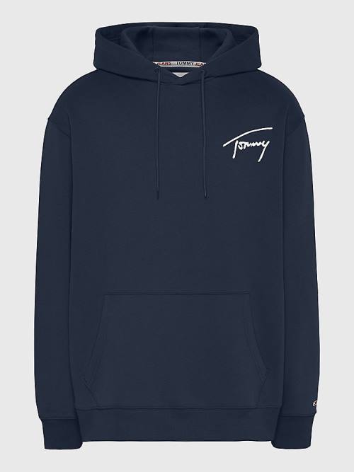 Tommy Hilfiger Plus Signature Logo Relaxed Fit Moški Pulover s kapuco Modra | TH092TMH