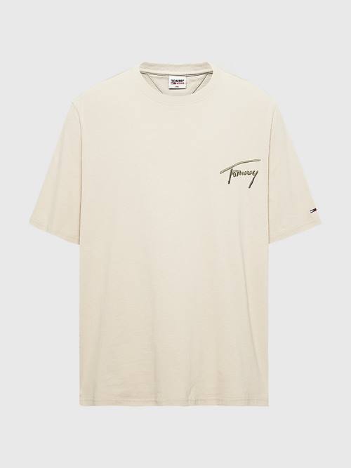 Tommy Hilfiger Plus Signature Recycled Cotton Moški Majice Bež | TH103AJH