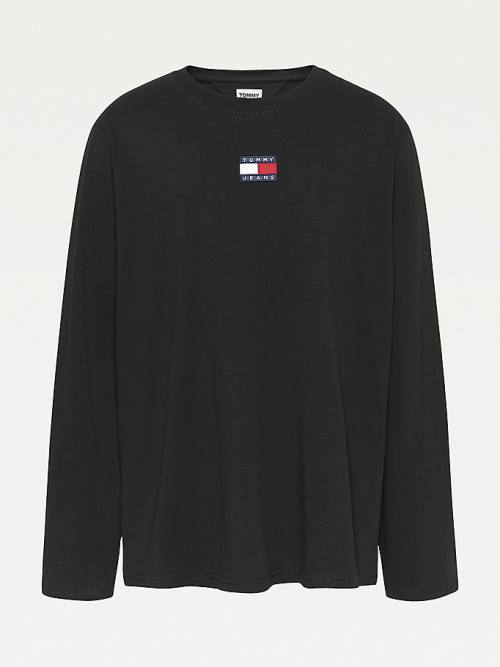 Tommy Hilfiger Plus Tommy Badge Long Sleeve Moški Majice Črna | TH124EUP