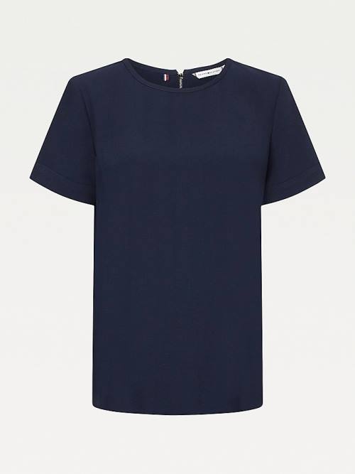 Tommy Hilfiger Popover Relaxed Fit Crepe Ženske Srajce Modra | TH705TBM