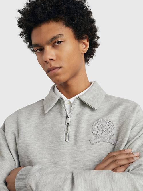 Tommy Hilfiger Prep Crest Quarter-Zip Moški Pulover Siva | TH549VGW