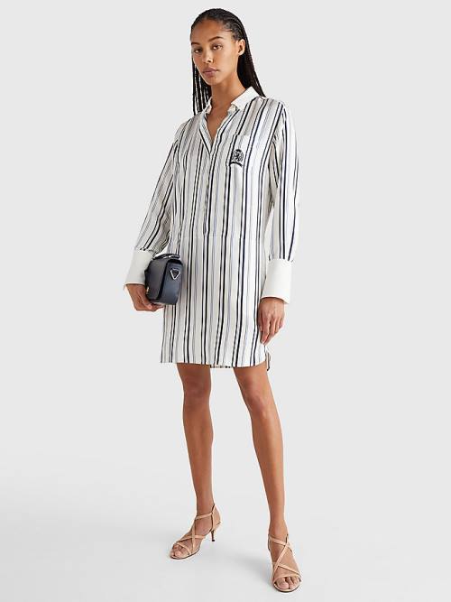 Tommy Hilfiger Prep Crest Silk Stripe Shirt Ženske Obleke Bela | TH041UXS