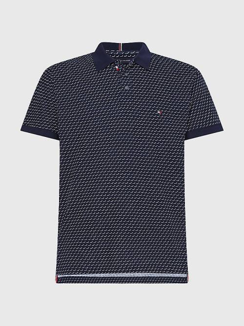 Tommy Hilfiger Print Regular Fit Moški Polo Majica Modra | TH013AZY