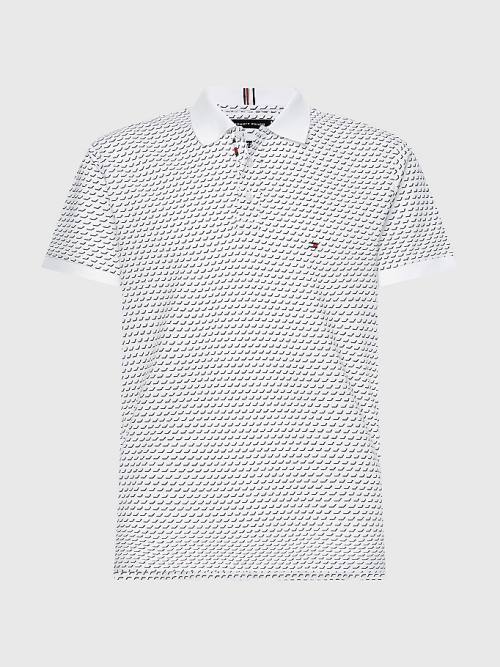 Tommy Hilfiger Print Regular Fit Moški Polo Majica Bela | TH540SPF