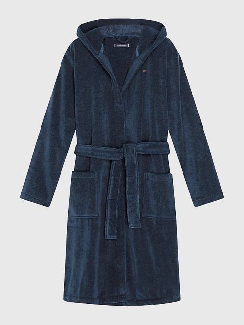 Tommy Hilfiger Pure Cotton Hooded Bathrobe Moški Pižama Modra | TH091NBT