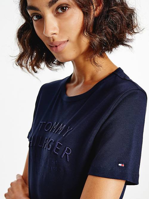 Tommy Hilfiger Pure Organic Cotton Embroidery Ženske Majice Modra | TH091EJZ