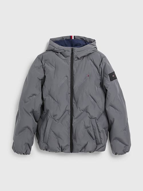 Tommy Hilfiger Recycled Polyester Quilted Hooded Fantje Jakne Siva | TH843APJ