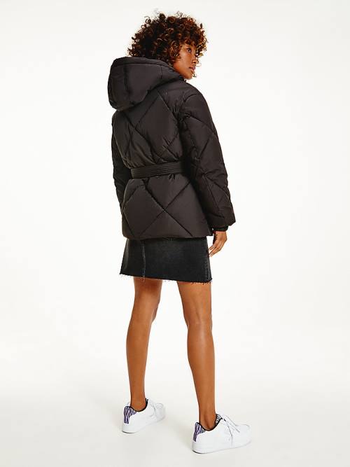 Tommy Hilfiger Recycled Quilted Down Belted Puffer Ženske Jakne Črna | TH691MGO