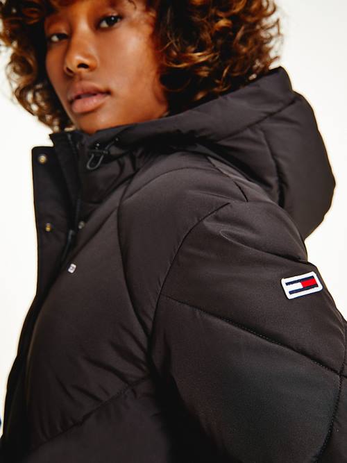 Tommy Hilfiger Recycled Quilted Down Belted Puffer Ženske Jakne Črna | TH691MGO