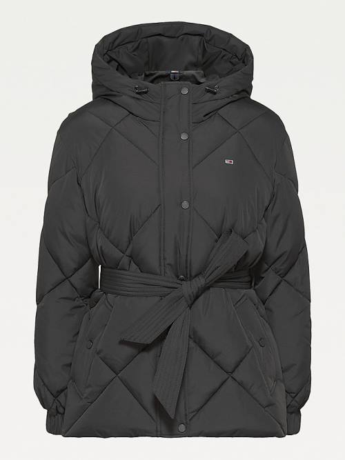 Tommy Hilfiger Recycled Quilted Down Belted Puffer Ženske Jakne Črna | TH691MGO