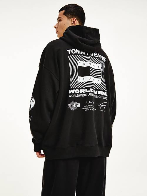 Tommy Hilfiger Recycled Unity Back Graphic Moški Pulover s kapuco Črna | TH652UTC