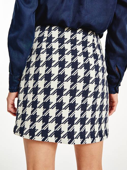 Tommy Hilfiger Recycled Wool Jacquard Houndstooth Mini Ženske Krilo Modra | TH589SYR