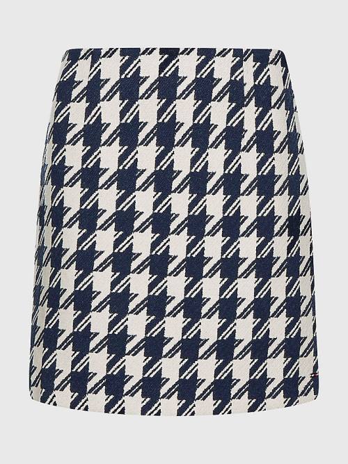 Tommy Hilfiger Recycled Wool Jacquard Houndstooth Mini Ženske Krilo Modra | TH589SYR