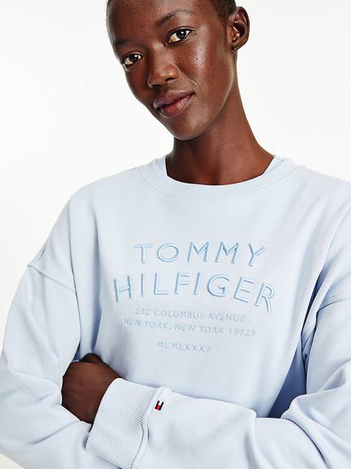 Tommy Hilfiger Relaxed Fit Text Embroidery Ženske Pulover Modra | TH256KSH