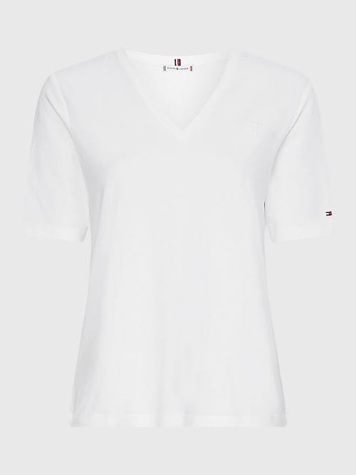 Tommy Hilfiger Relaxed Fit V-Neck Monogram Ženske Majice Bela | TH508ZXE