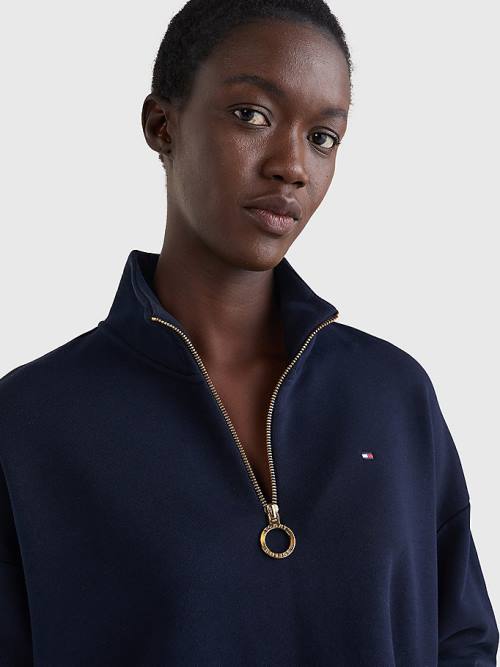 Tommy Hilfiger Relaxed Half Zip Ženske Pulover Modra | TH624PSV