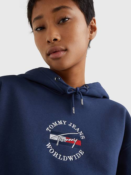 Tommy Hilfiger Relaxed Timeless Signature Logo Ženske Pulover s kapuco Modra | TH135YID