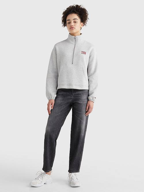 Tommy Hilfiger Relaxed Timeless Tommy Logo Half-Zip Sweatshirt Ženske Pulover s kapuco Siva | TH621QDT