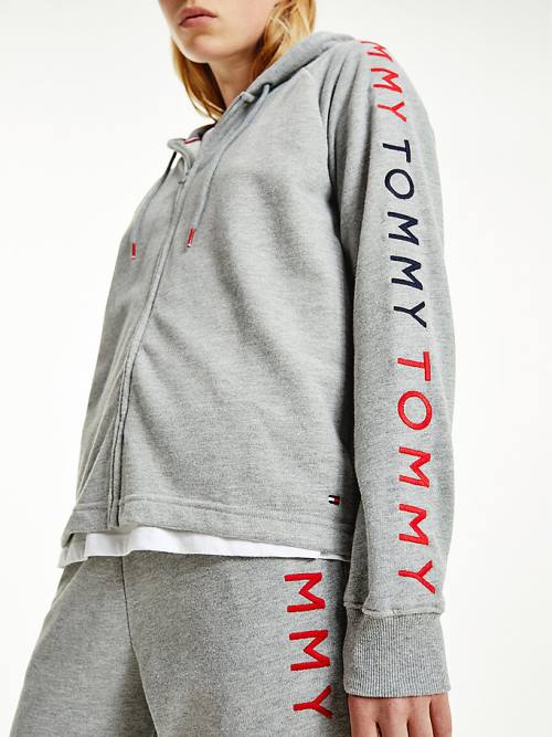 Tommy Hilfiger Repeat Logo Zip-Thru Ženske Pulover s kapuco Siva | TH824TBO