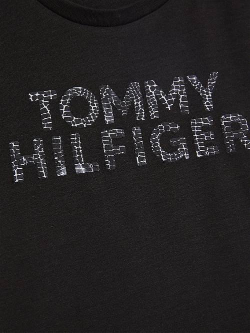 Tommy Hilfiger Reptile Print Logo Recycled Dekleta Majice Črna | TH901FUV