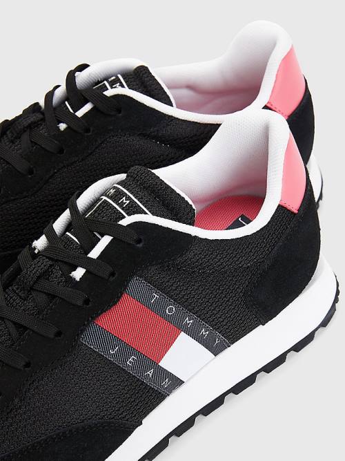 Tommy Hilfiger Retro Mixed Texture Runner Ženske Superge Črna | TH430TUR