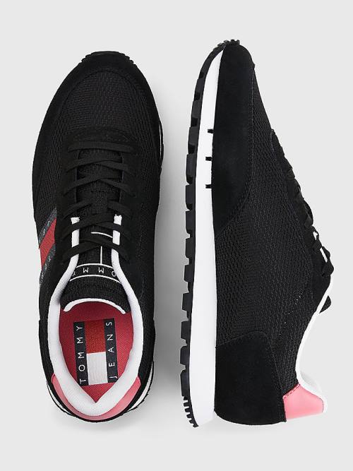 Tommy Hilfiger Retro Mixed Texture Runner Ženske Superge Črna | TH430TUR