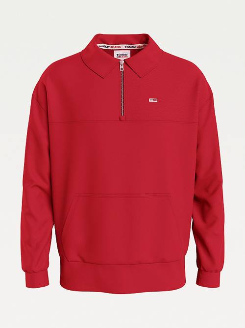 Tommy Hilfiger Reversible Relaxed Fit Half-Zip Moški Pulover Rdeča | TH953TVJ