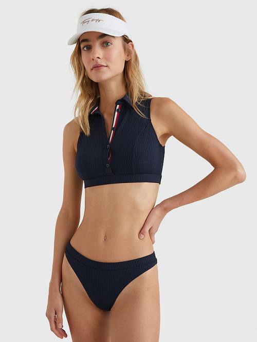 Tommy Hilfiger Ribbed High Leg Bikini Bottoms Ženske Kopalke Modra | TH651XUN