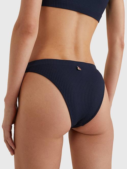 Tommy Hilfiger Ribbed High Leg Bikini Bottoms Ženske Kopalke Modra | TH651XUN