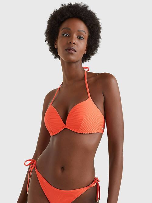 Tommy Hilfiger Ribbed Push Up Bikini Top Ženske Kopalke Rdeča | TH504HWD