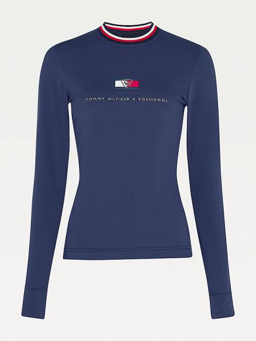 Tommy Hilfiger Rossignol Contrast Collar Base Layer Ženske Majice Modra | TH024MLV