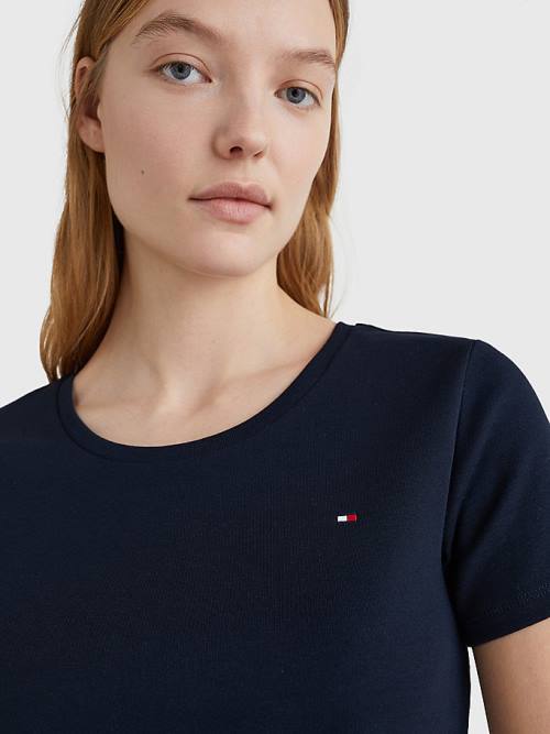 Tommy Hilfiger Round Neck Slim Fit Ženske Majice Modra | TH815QPJ