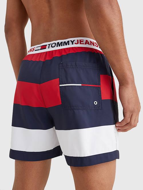 Tommy Hilfiger Rugby Stripe Mid Length Shorts Moški Kopalke Rdeča | TH596YJB