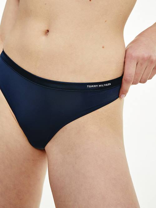 Tommy Hilfiger Satin Trim Microfibre Thong Ženske Spodnje Perilo Modra | TH709AYQ