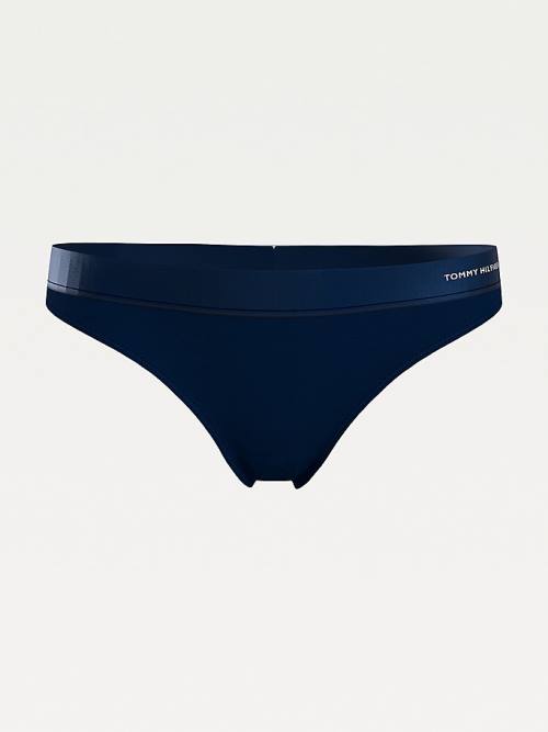 Tommy Hilfiger Satin Trim Microfibre Thong Ženske Spodnje Perilo Modra | TH709AYQ