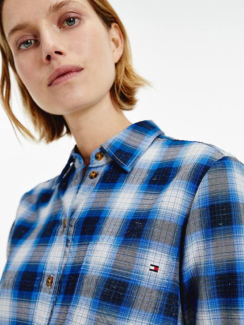 Tommy Hilfiger Shadow Check Relaxed Fit Ženske Srajce Modra | TH230SBJ