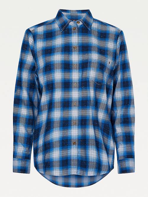 Tommy Hilfiger Shadow Check Relaxed Fit Ženske Srajce Modra | TH230SBJ