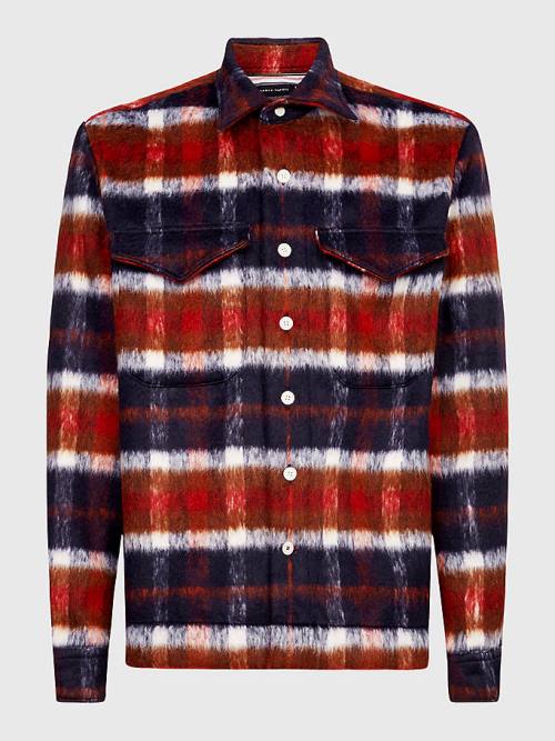 Tommy Hilfiger Shadow Check Relaxed Fit Overshirt Moški Srajce Modra | TH986YXH